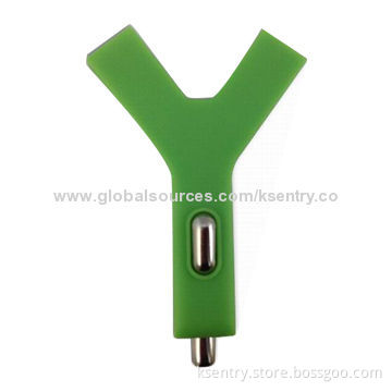 Y-shape Dual USB Ports In-car Charger with Big Flat Cable, Color Matching